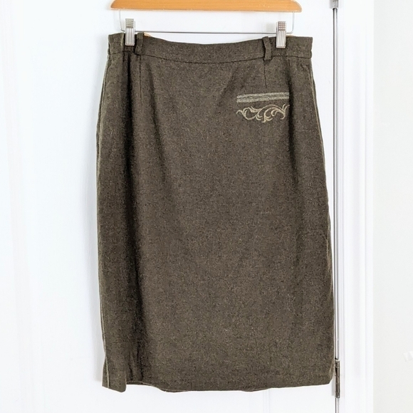 Vintage Behli Tracht wool pencil skirt dark khaki green made in austria size 44 - Picture 4 of 11